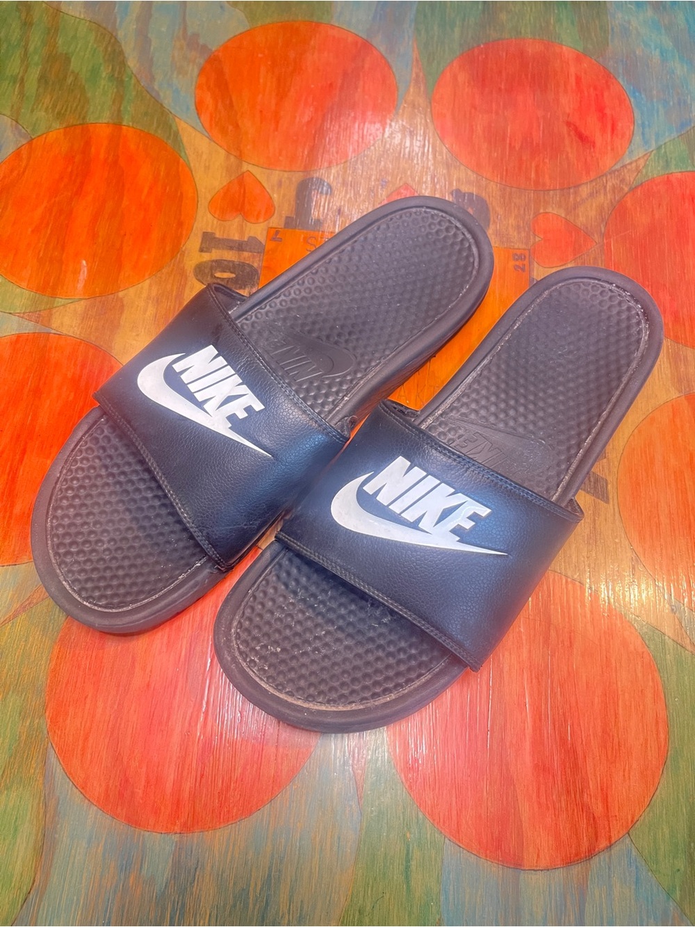 Nike Benassi Just Do It Mens Sandals Size 15 Black White Logo Slides Slip On